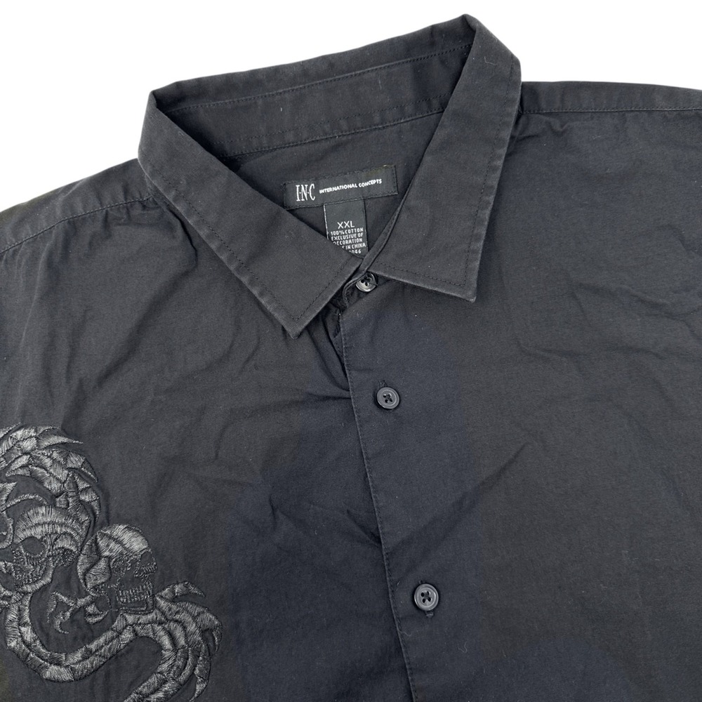 INC International Concepts Mens Black Embroidered Long Sleeve Button‎ Down Shirt